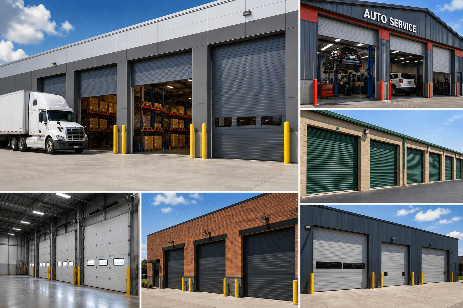 Commercial garage doors for warehouses, automotive shops, storage facilities and industrial buildings