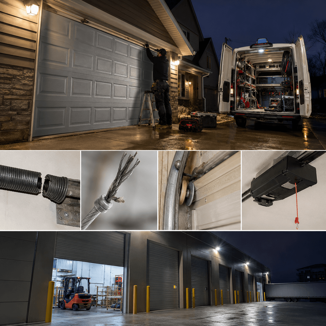 Emergency garage door repair for broken springs, snapped cables, damaged rollers and opener failures
