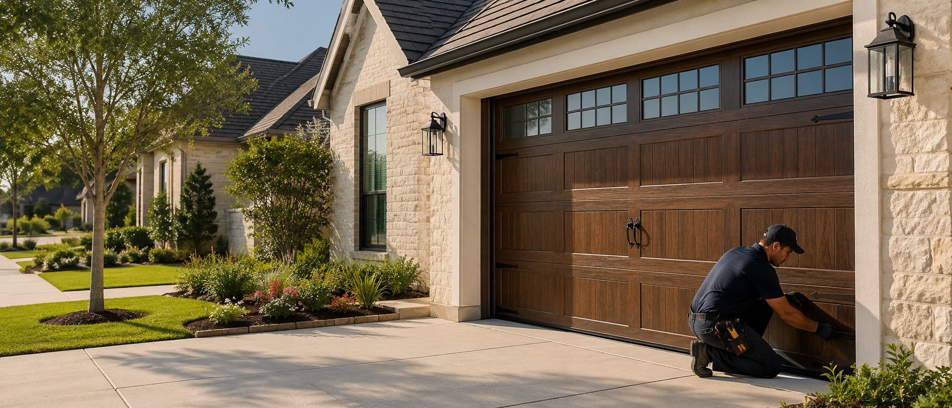 Professional technician providing garage door repair service in League City Texas