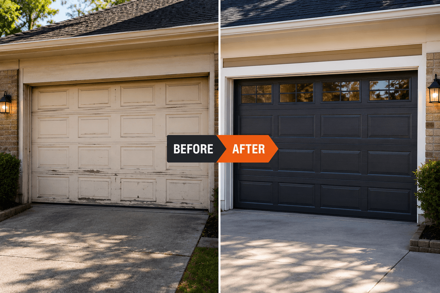 Technician installing a new insulated garage door in League City Texas