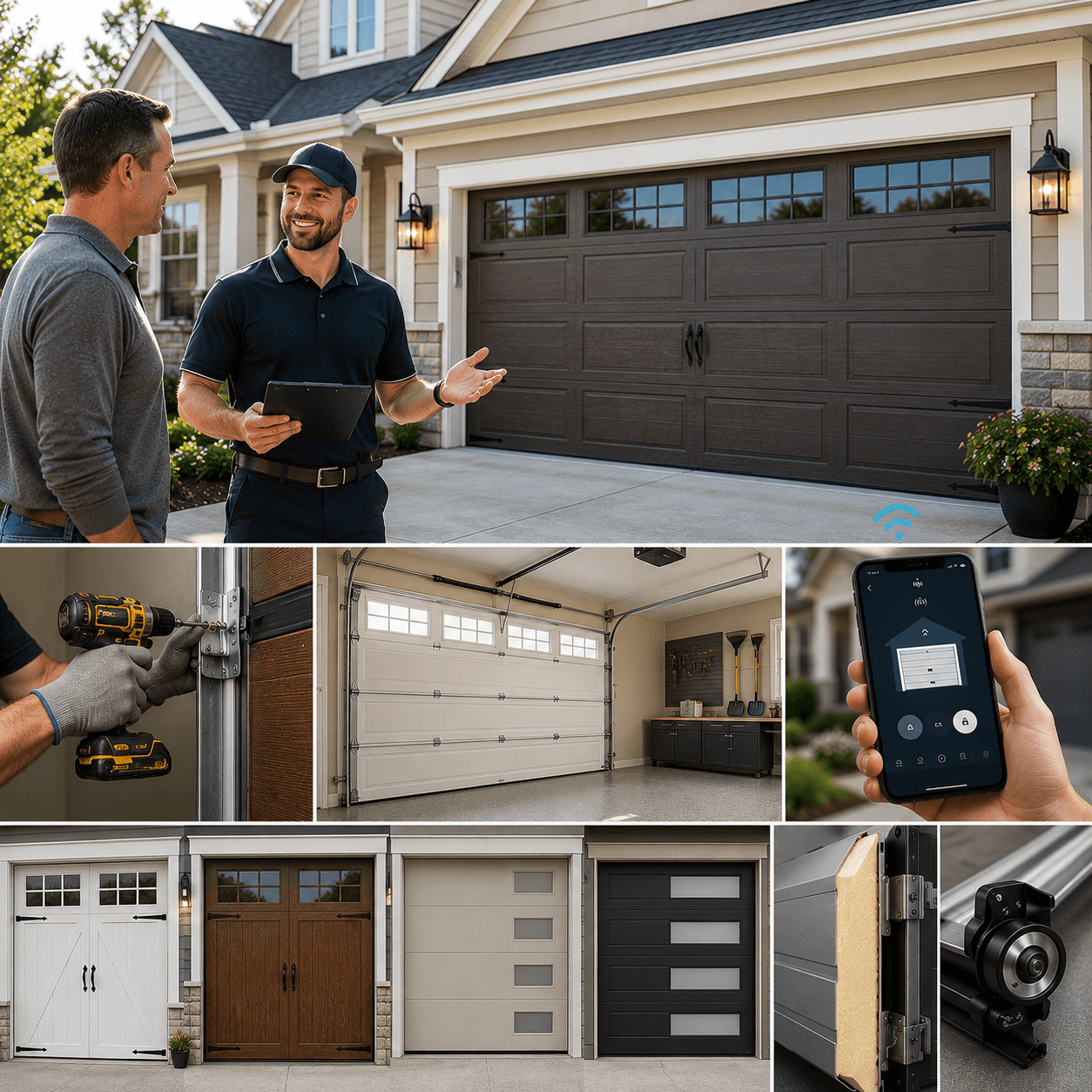 Garage door specialist consulting with a homeowner about residential garage door installation